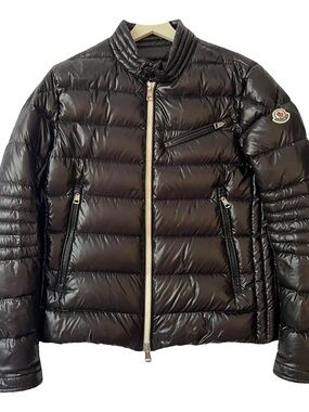 Moncler Glossy Black Quilted Down Jacket with Logo Patch
